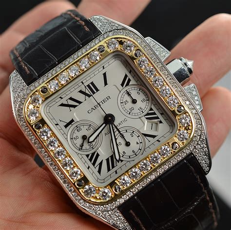 cartier santos men's watch gold|cartier santos watch with diamonds.